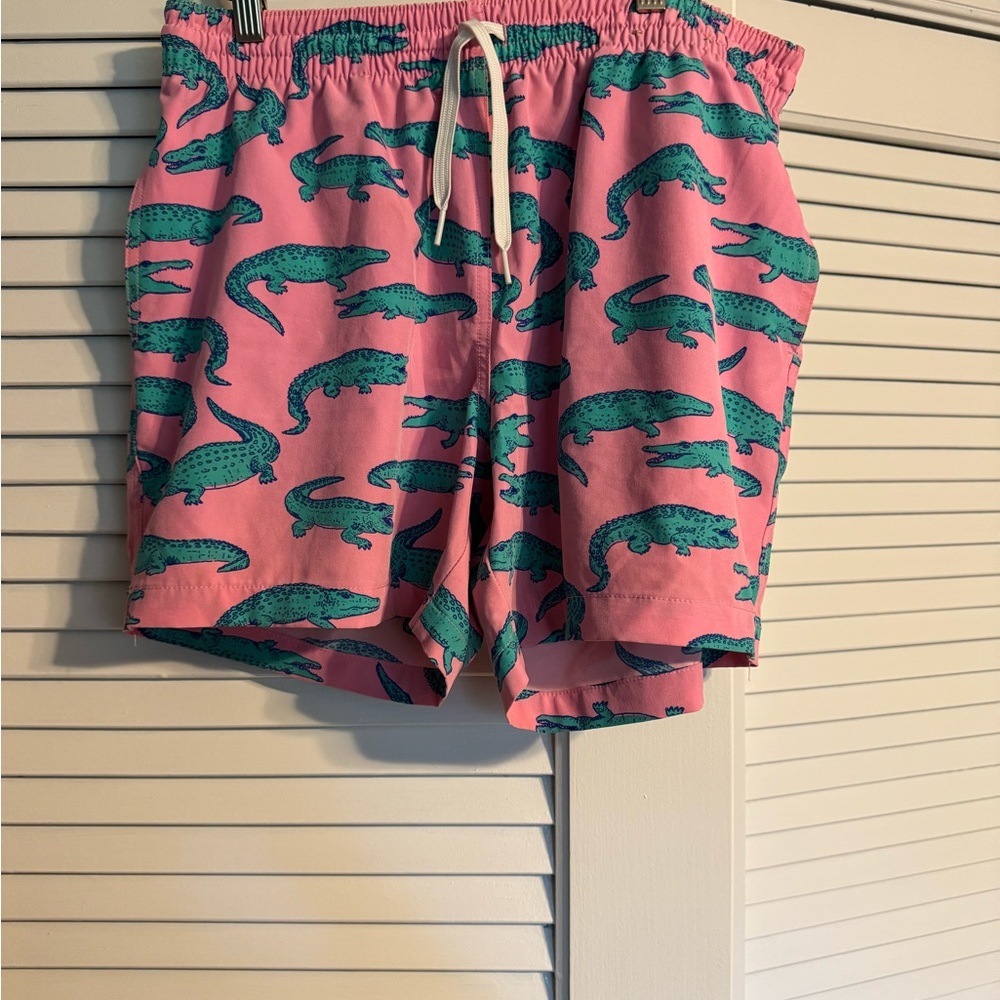Pink Swim Trunks with Green Alligator Print Chubbies